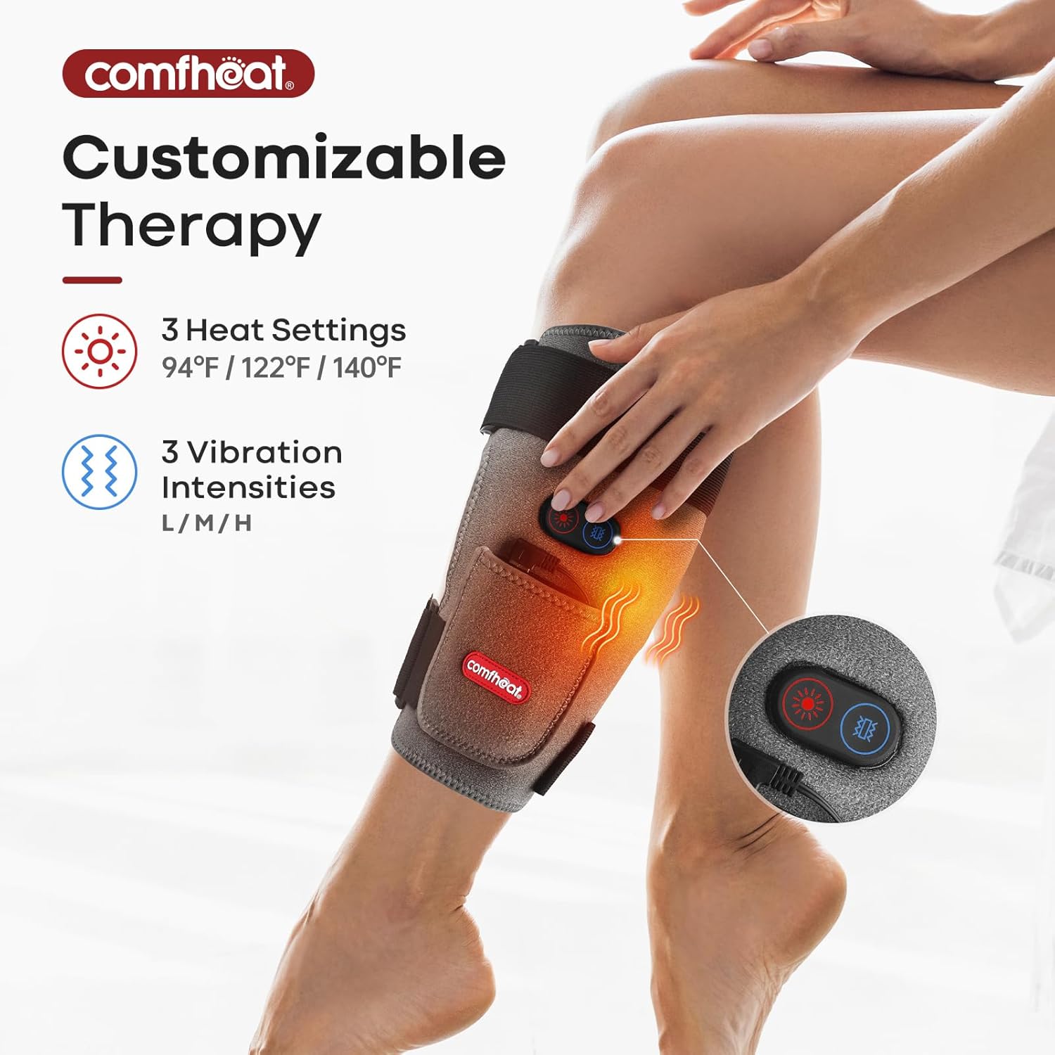 Cordless Leg Heating Pad with Vibration for Pain Relief, Wearable Wrap Around Heating Pad for Knee, Shin Splint, Calf, Arm, Thigh Pain Relief, Rechargeable with Battery - Image 3
