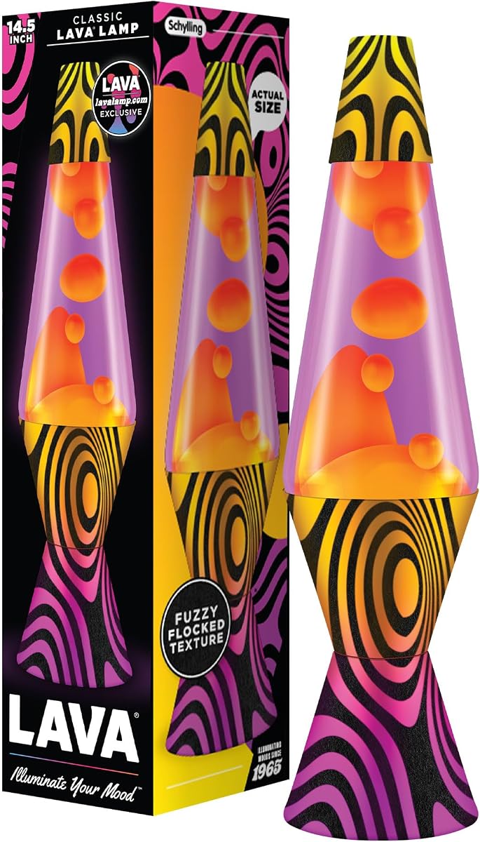 Lámpara Lava® - Base flocada con degradado Groovy de 14,5'' - La luz de movimiento original - Cera amarilla y líquido morado - Artículo n.º 2015