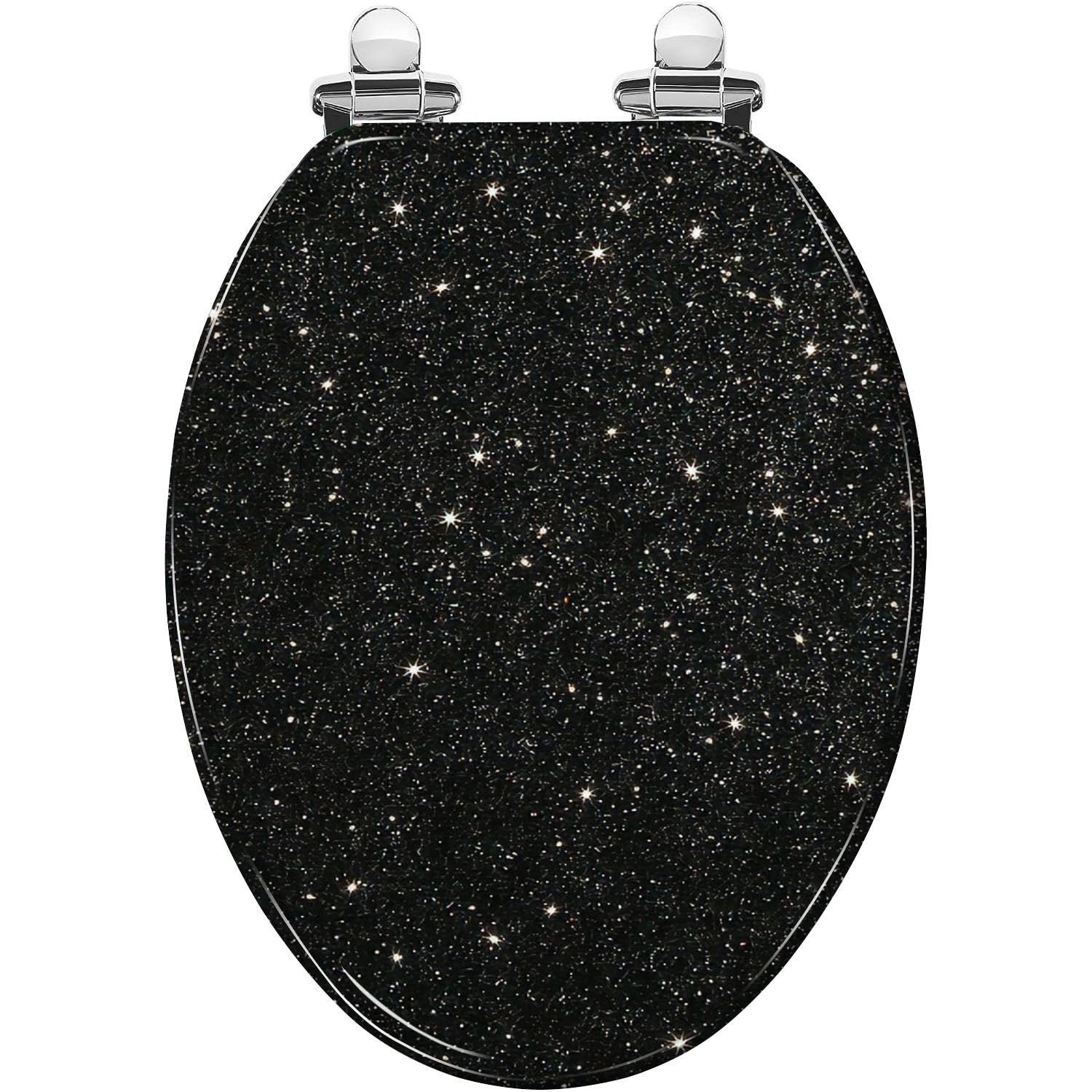 Elongated Black Glitter Resin Toilet Seat Slow Close Quick Release Hinges Easy Clean