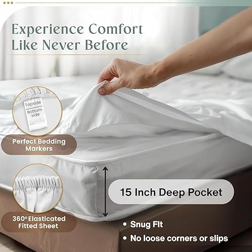 Miniatura 3 de Juego de sábanas 100% de algodón egipcio, tamaño Queen, juego de sábanas de bolsillo profundo, sábanas de algodón de 800 hilos, naturalmente