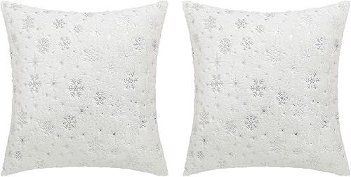 Miniatura 8 de MOJUN Juego de 2 fundas de almohada decorativas de Navidad fundas de almohada decorativas con bordado de copo de nieve suave para decoración de
