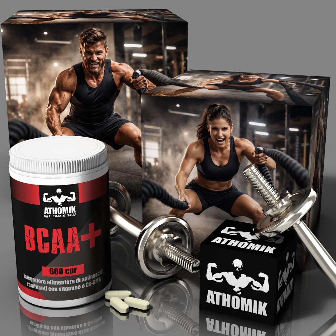 Athomik by Ultimate Italia - BCAA + 600 cpr - Integratore alimentare di aminoacidi ramificati con vitamine e Ca-HMB