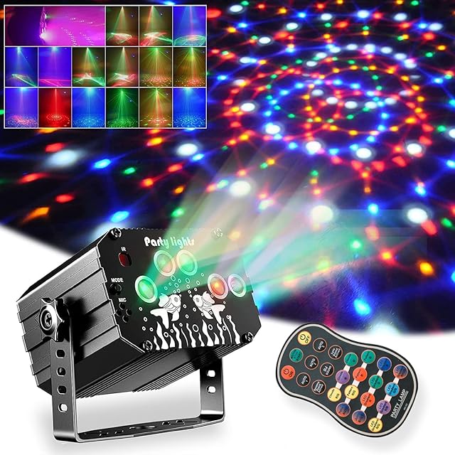 Dj Disco Lights Party Light, Sound Activated Disco Strobe Lights Stage Effects for Kids Party Home Birthday Wedding Adult Parties Decorations Karaoke Indoor Projector, 60 Patterns with Control