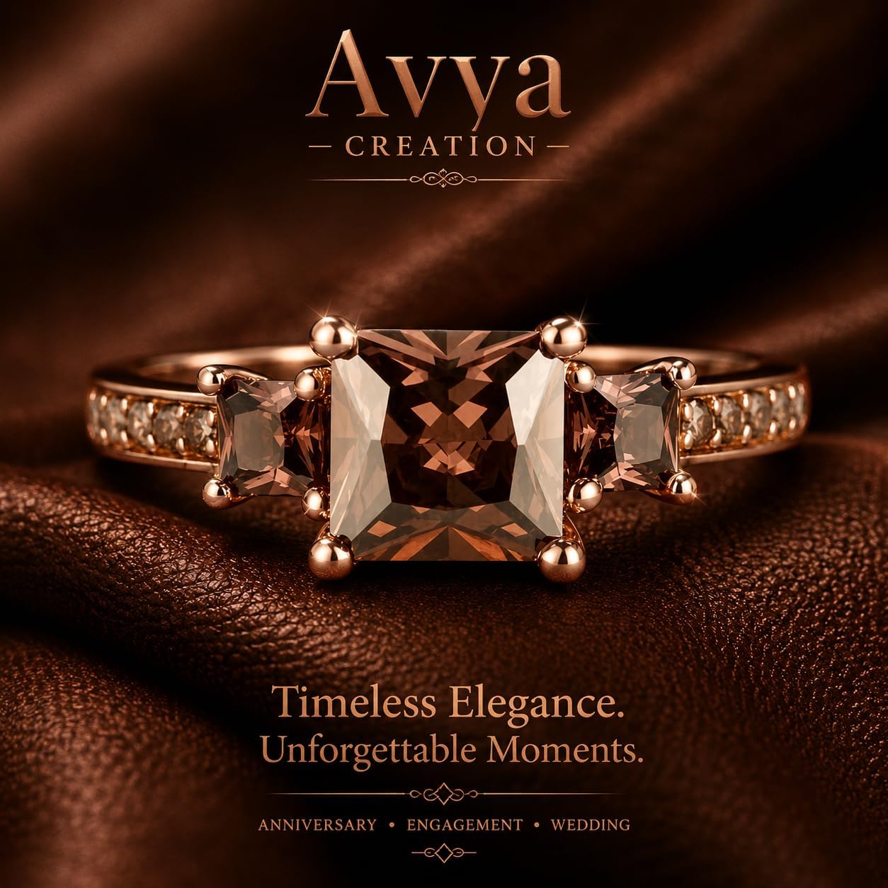 2.00 Carat Princess Cut simulated Brown Diamond Engagement & Wedding Ring 14K Rose Gold Plated 925 Silver