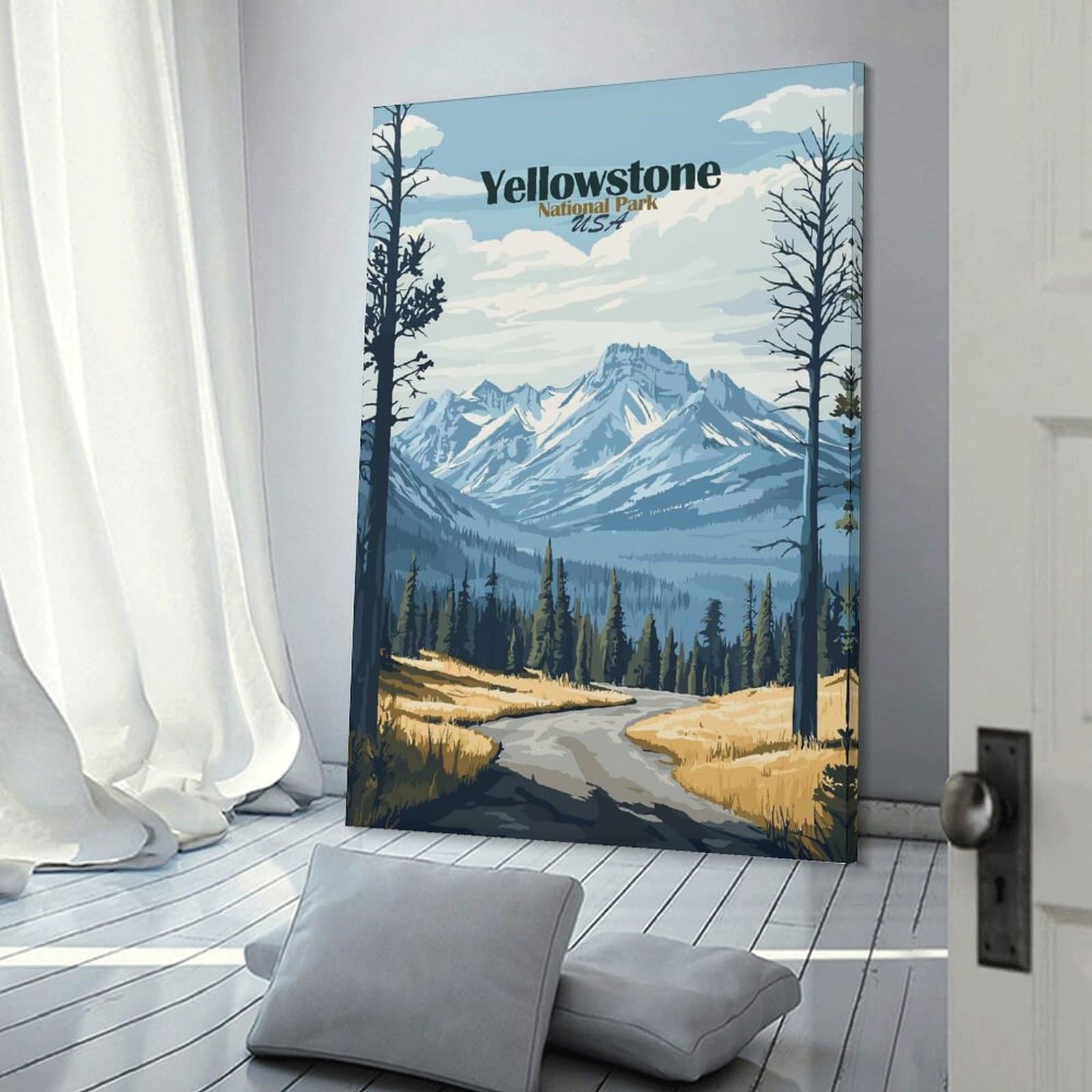 Junmoney Frame-Style-17 Canvas Wall Picture Yellowstone National Park(2), 20X30inch(50X75cm), For Bedroom, Lounge Or Dressing Area, Stylish Decor For A Restful Room Update