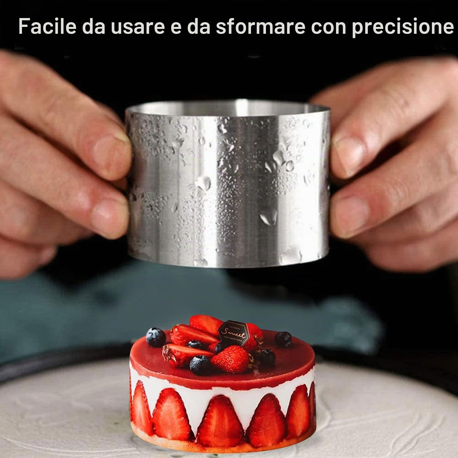 Coppapasta 4 Pcs Anello per Torta 8cm Stampi in Acciaio Inox, Anelli Stampi per Mousse in Pusher Stampo Torta Stampo con Coperchio Acciaio per Realizzare Torte Dessert Mousse al Cioccolato Tiramisù