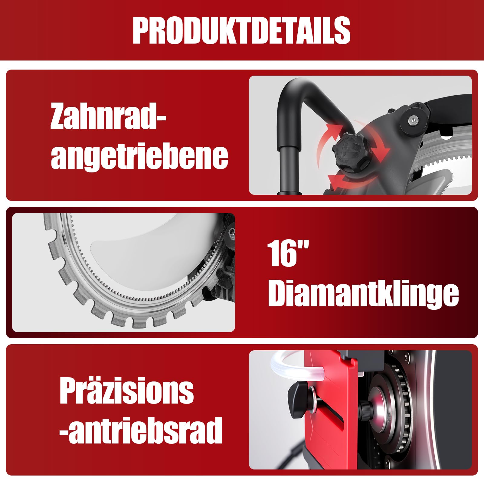 Elektrisch Betonsäge 5000W, 408 mm Diamantblatt, Schnitttiefe 300 mm | 2200 U/min Hochleistungs-Kreissäge Steinsäge mit Wasserpumpe für Stein und Ziegel Nassschneid
