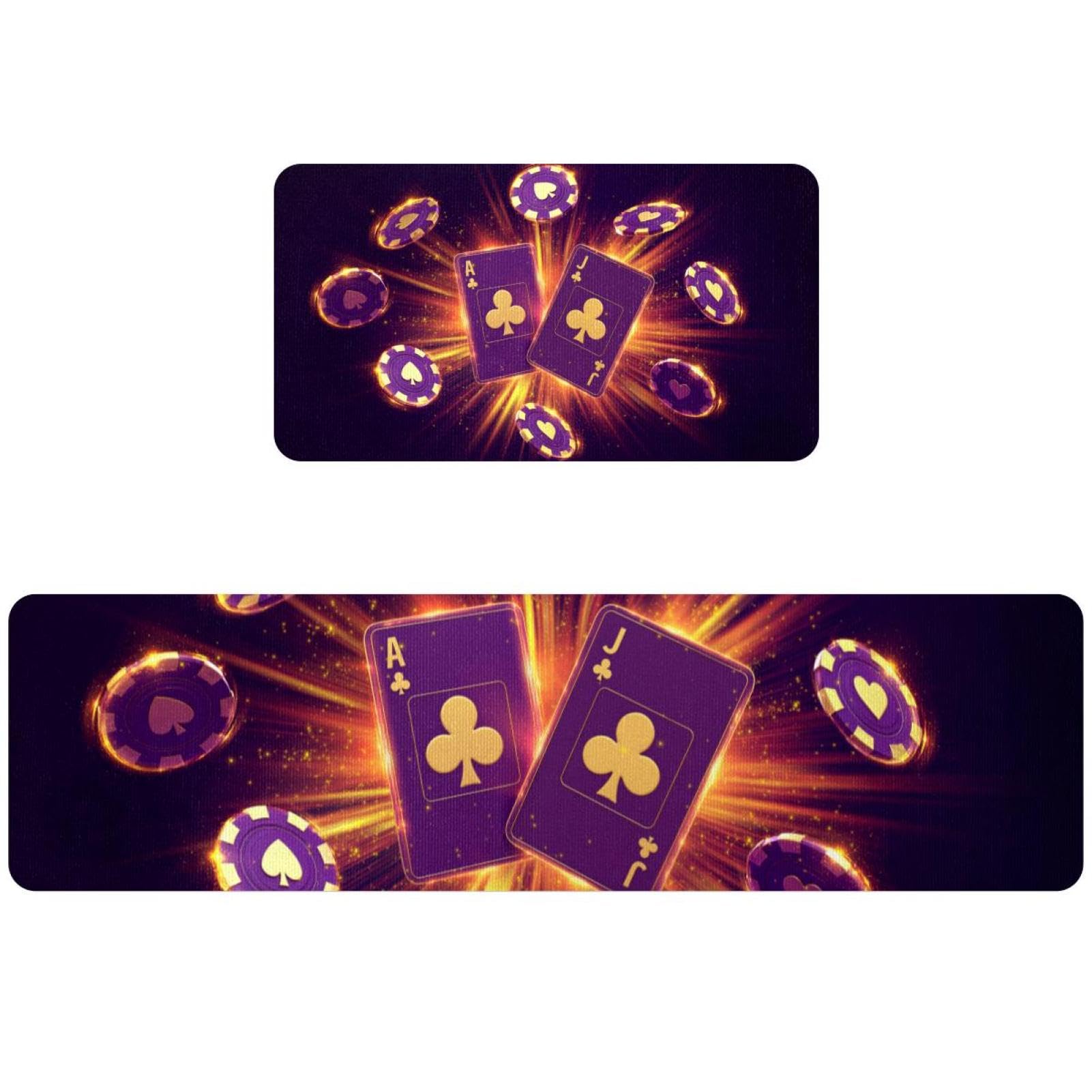 Alfombrilla de cocina de casino Blackjack Card, alfombra pasillo absorbente lavable 2 piezas
