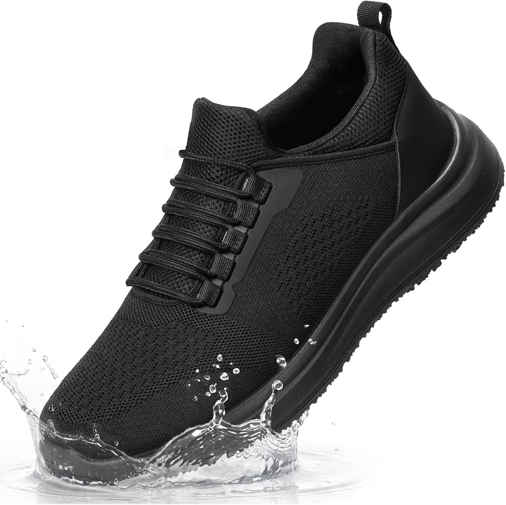 Non Slip Work Shoes for Men Water-Repellent Work Sneakers All Black — 사진 1