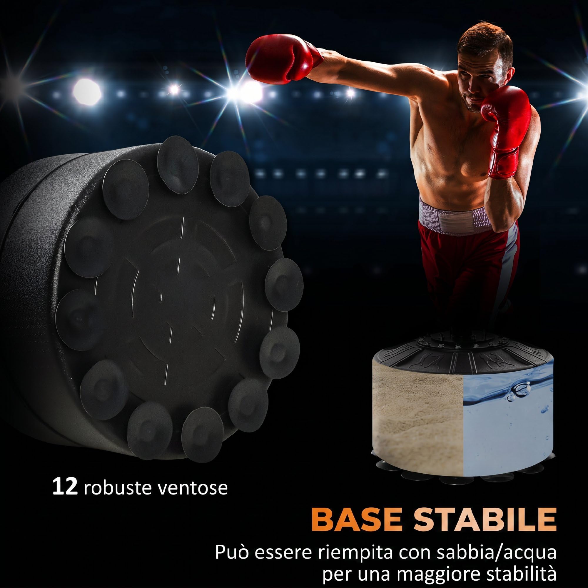 HOMCOM Sacco da Boxe da Terra 4 in 1, Sacco per Pugilato da Terra con 2 Speedball, Barra Girevole per Riflessi, Altezza Regolabile da 160-230cm, per Palestra Casa MMA Thai Adulti