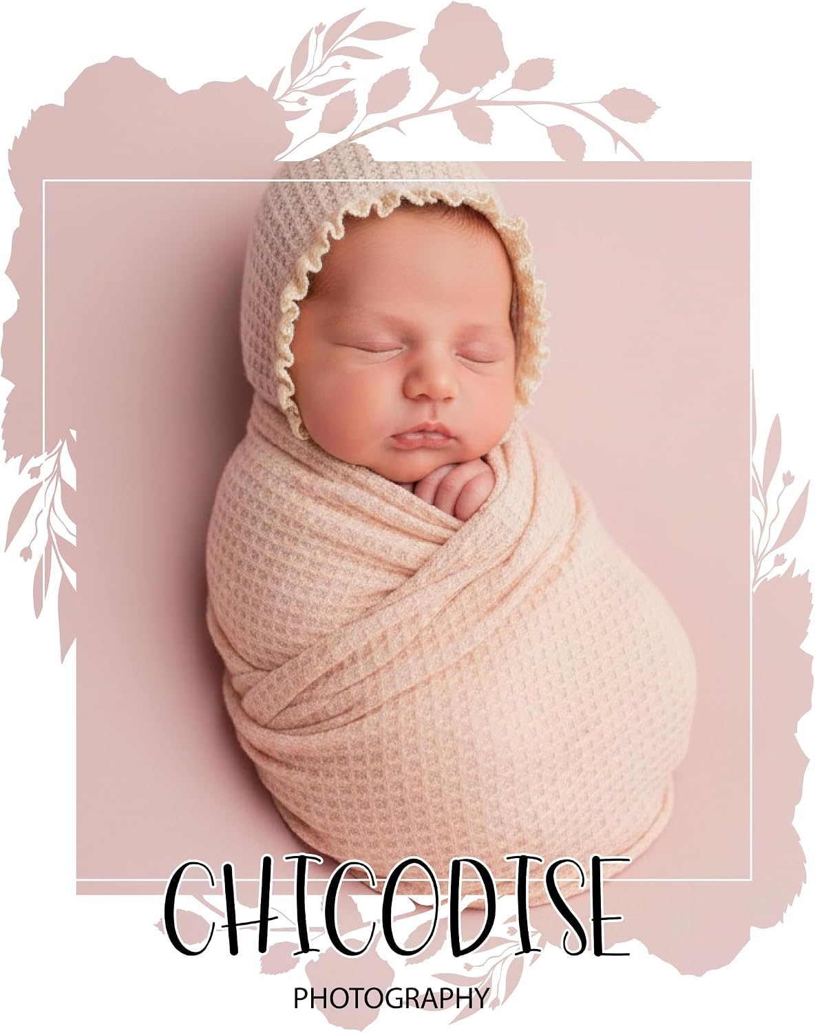 Newborn Infant Boys Girls Photography Props Knitted Bonnet and Wrap Swaddle Baby Photoshoot Stretch Blanket (Oat)
