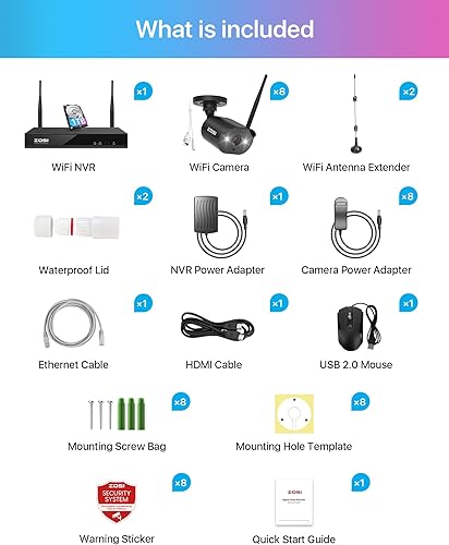 Vista 8 de ZOSI Sistema de cámara de seguridad inalámbrica para el hogar, 2K H.265+ 8CH NVR, 8 x 1080P Auto Match WiFi Cámara IP al aire libre, enchufe, visión