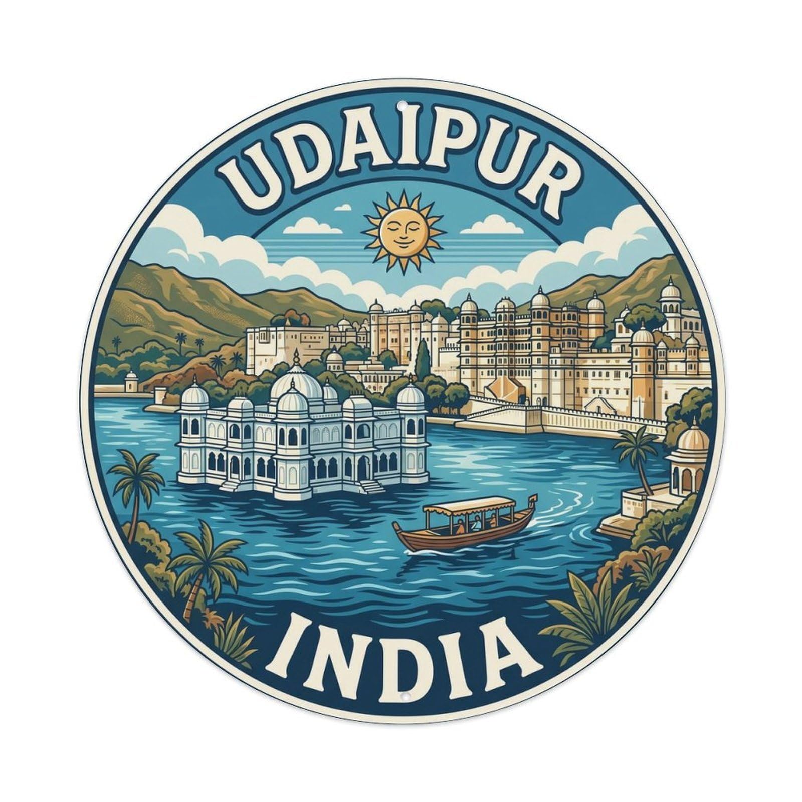 Vintage Travel India Udaipur Lake Palace Vintage Metal Tin Sign Plaque Wall Decor for Cafe, Club Bar, Office, Garden Metal Poster 8x8Inch