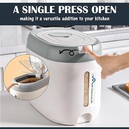 Miniatura 6 de Recipiente hermético de plástico multiusos para almacenamiento de alimentos con tapas, cubo de 22 libras, dispensador de arroz y contenedor de