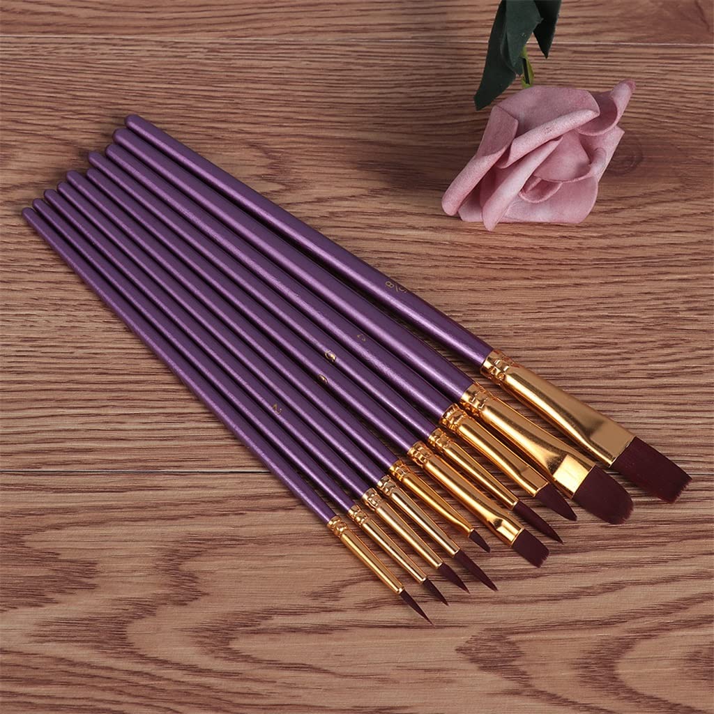10 pièces/Ensemble Stylo Aquarelle Pinceau en Nylon Cheveux pinceaux Artiste Peinture à l'huile Pinceau pour Bricolage Art Professionnel (Violet 10 pièces)