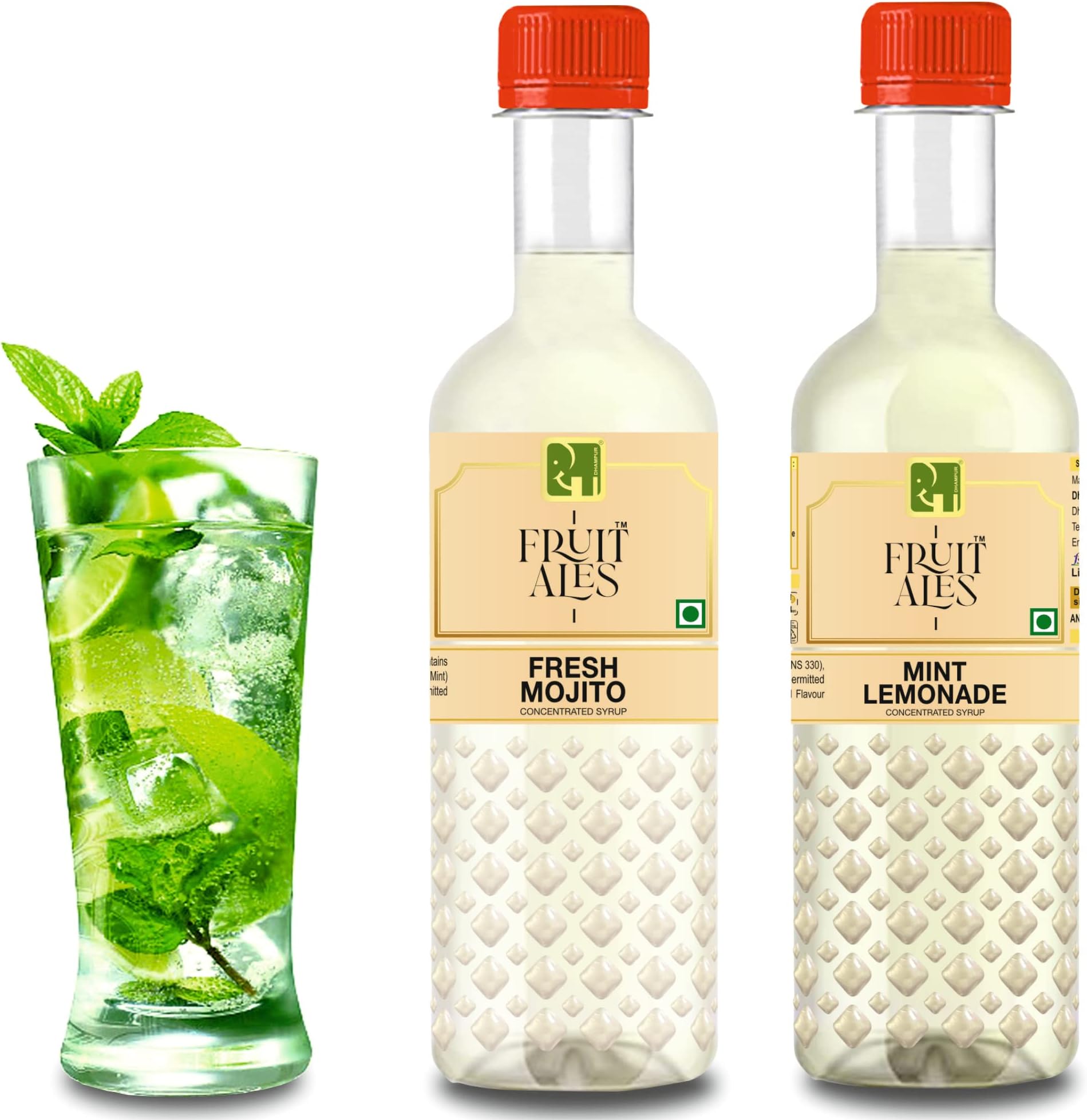 Dhampure Speciality Assorted Mocktail Syrup Mixer - Mint Lemonade & Fresh Mojito Flavouring Syrup - 600Ml (2 X 300Ml) | Makes 12-15 Drinks Per Bottle