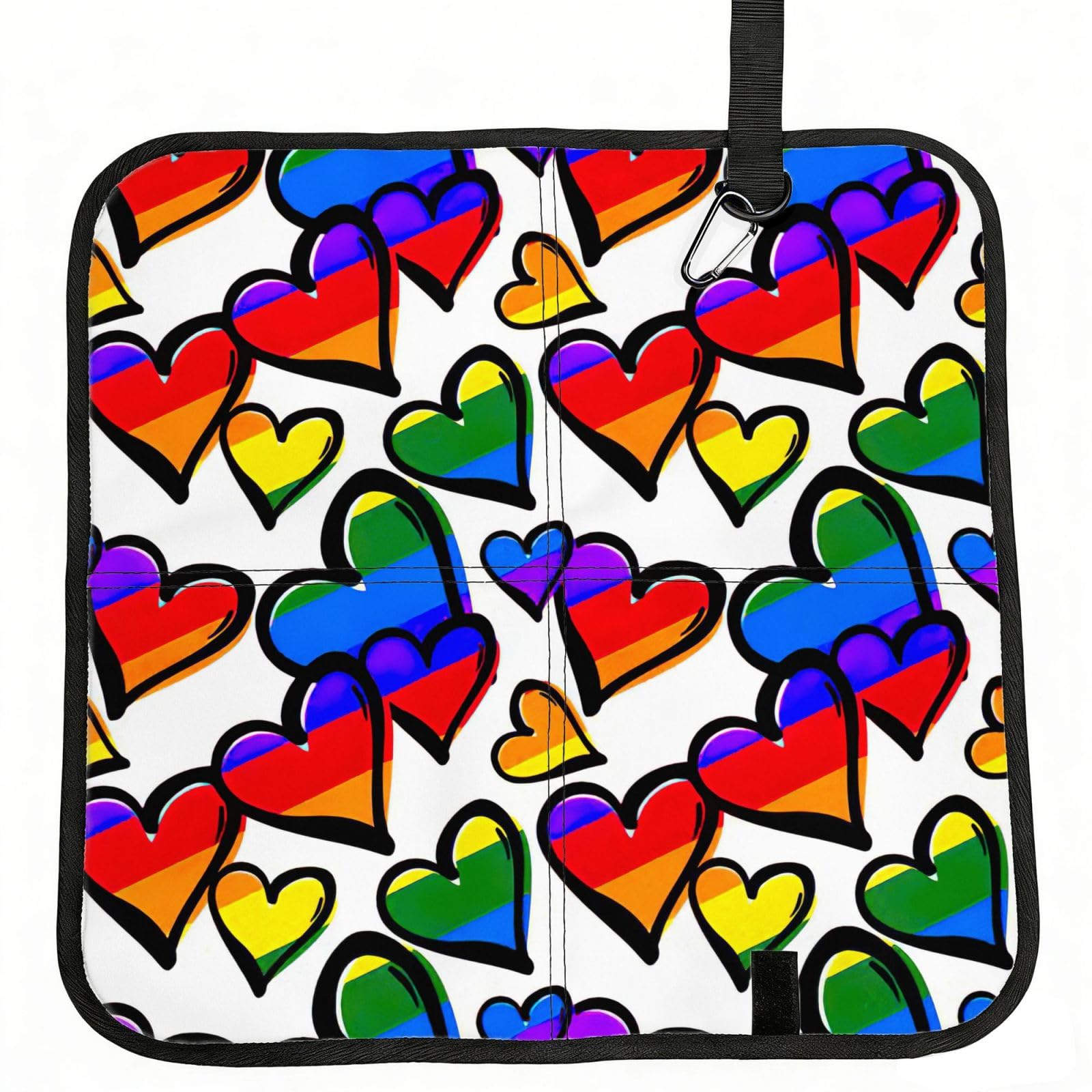 bghdfa Rainbow Colored Gay Pride Hearts Print Outdoor Sitting Mat Waterproof Oxford Cloth Seat Cushion Folding Foam Camping Seat For Picnic