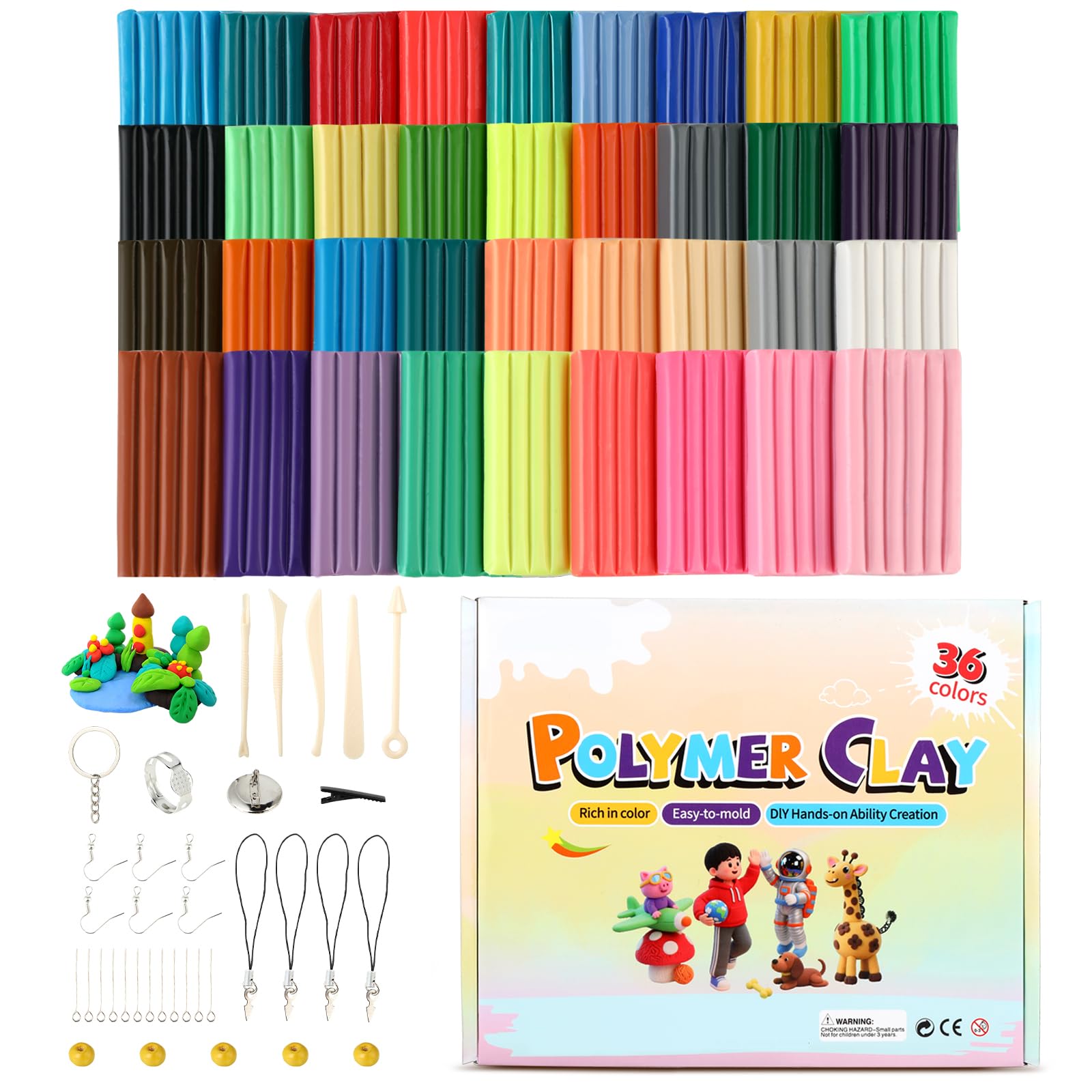 Set de polymer clay – 36 colores de arcilla polimérica para hornear, con 5 herramientas de modelado y accesorios, kit de arcilla polimérica ideal para DIY, esculturas artísticas y decoración