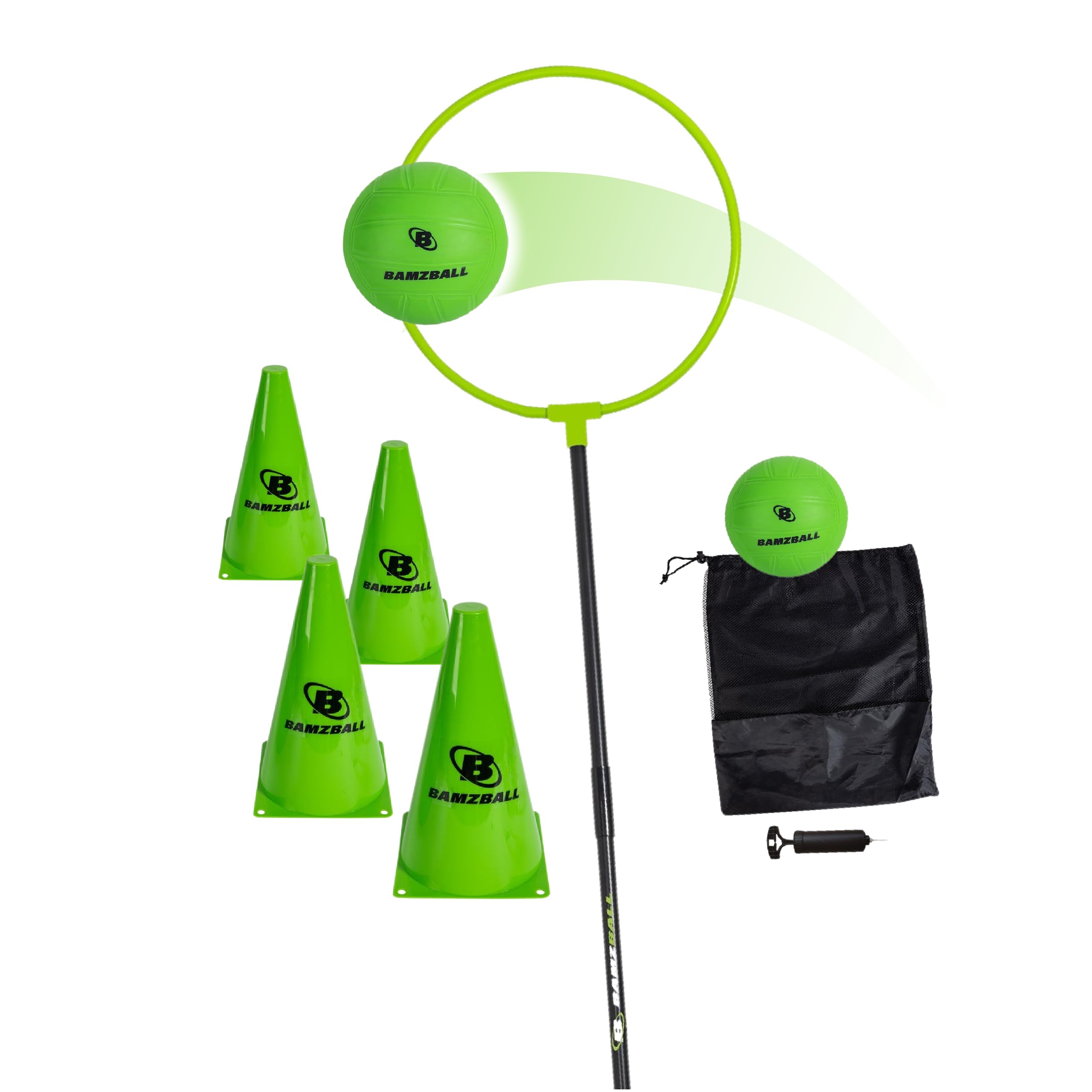 DO U Play Games Bamzball Game, for Backyard, Beach & Tailgating, Active Game for 4-12 Players, Kids, Teens and Adults, Basketball Meets Wizard Theme Game, 2 Balls, Pole, Ring, 4 Cones & Travel Bag