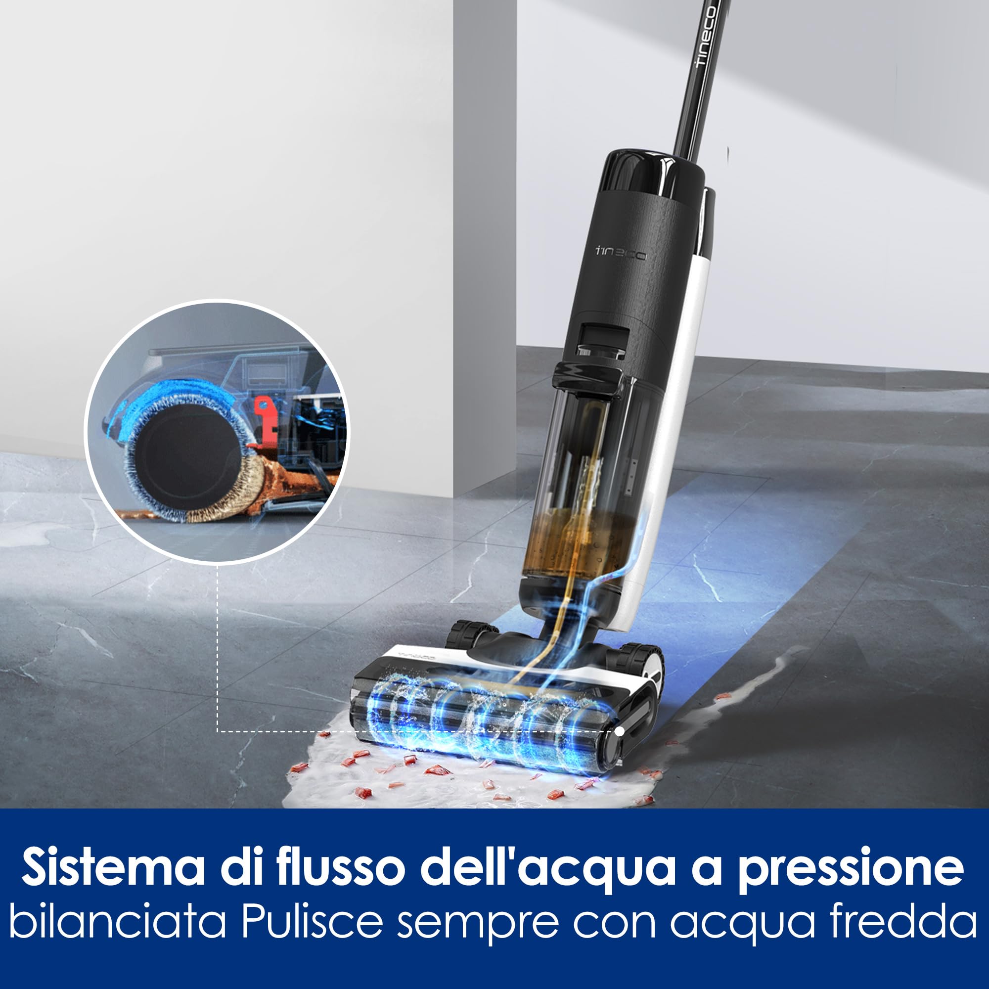 Tineco FLOOR ONE S7 FlashDry Aspirapolvere Intelligente, Senza fili, A secco e a umido, Lunga autonomia, Autopulente, Asciugatura istantanea ad aria calda a 70°C, Pulizia bordi su ambo i lati