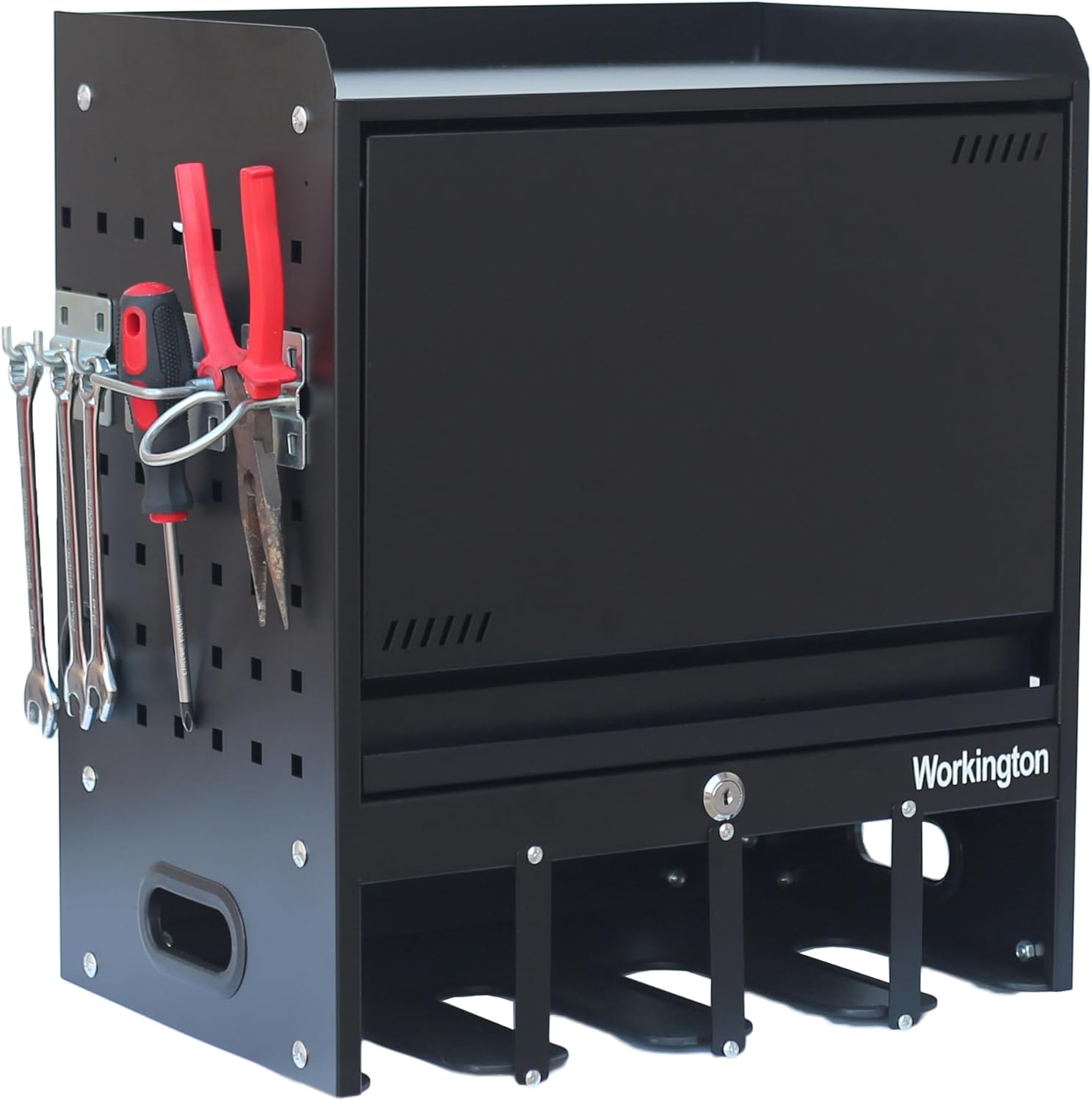 Workington Wall Mounted Power Tool Organizer Cabinet with Charging Station. 4 Slots Driller Storage Utility Rack 4200 Black