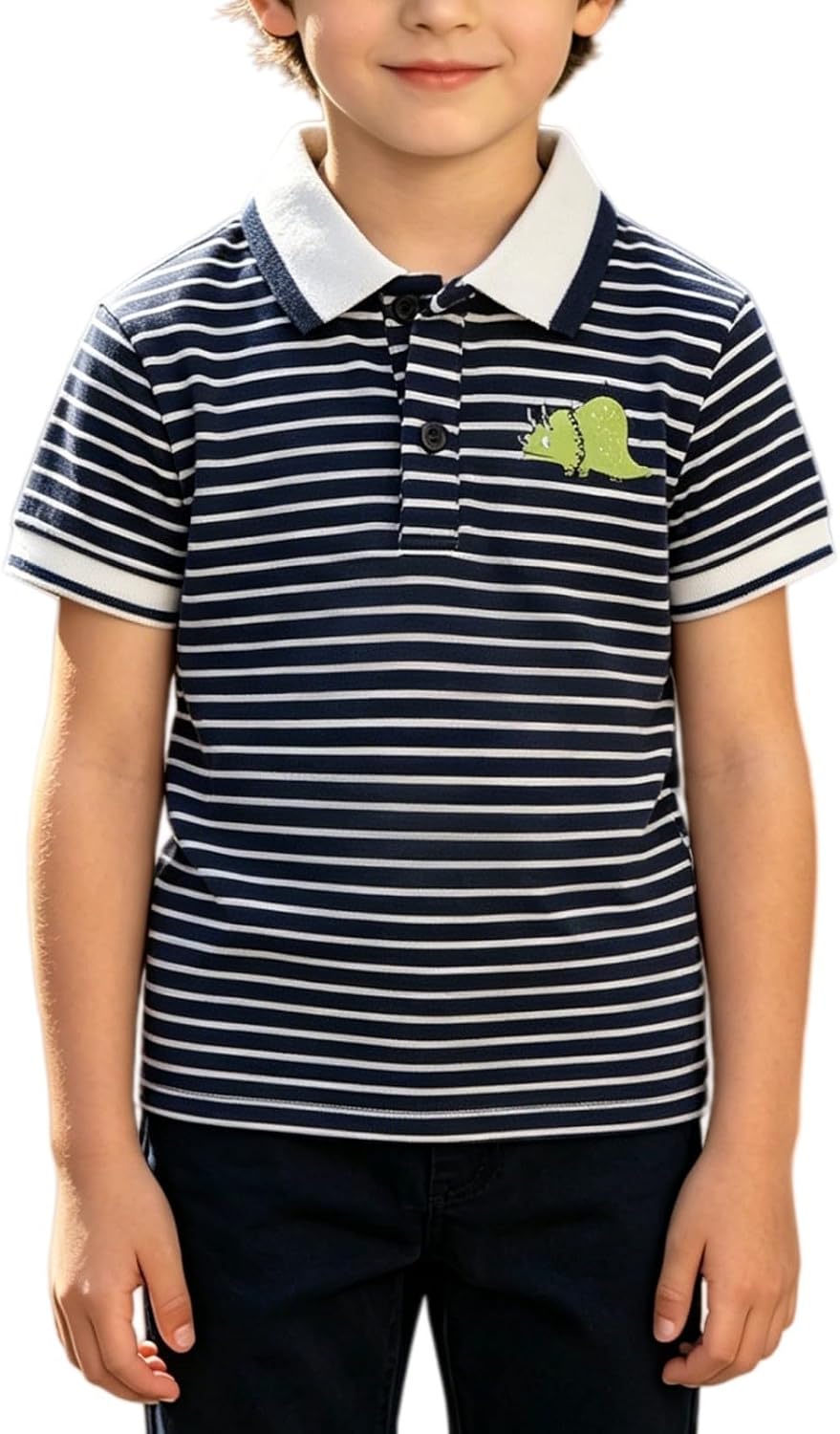 Toddler Boys Striped Polo Shirt Cute Graphic Button up Collared Neck Golf T Shirts Color Block Short Sleeve School