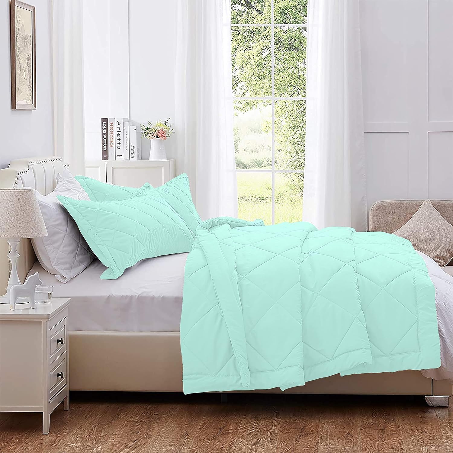Quilt Egyptian Cotton Comforter 1 Piece Simple Diamond Pattern Soft Lightweight Bedspread All Season Bedding Quilt, Comforter (Full, Aqua)
