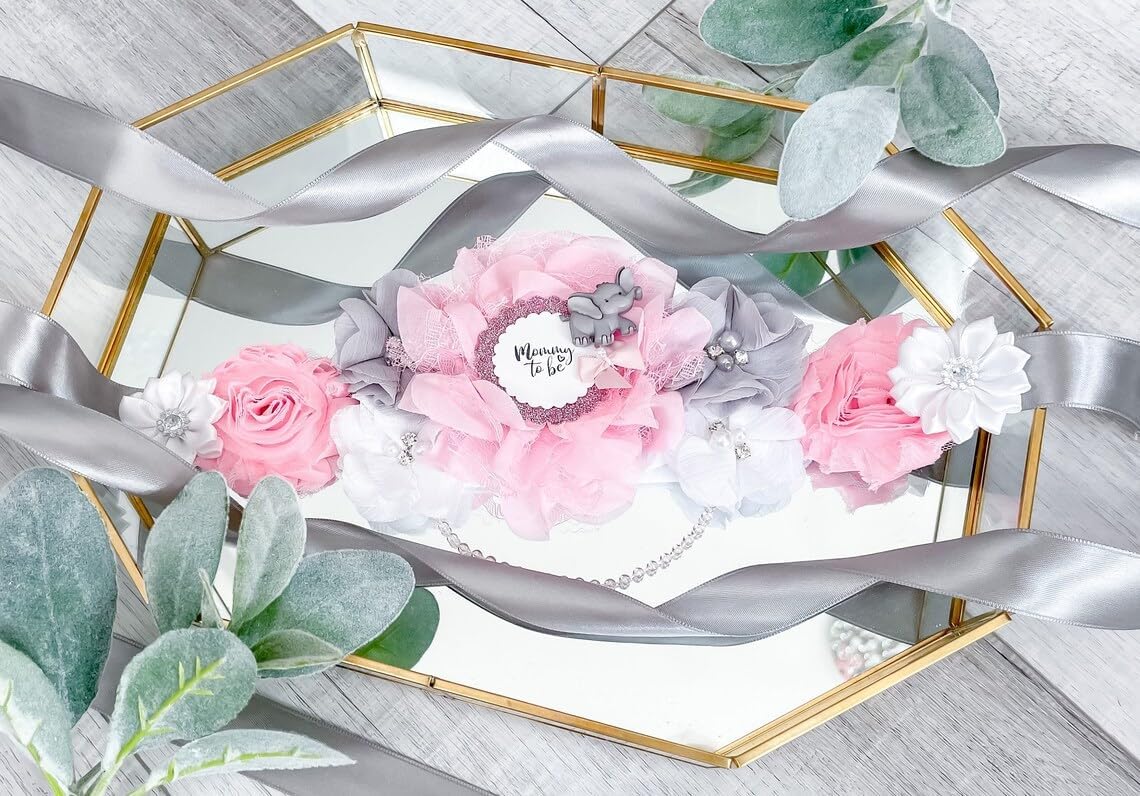 Pink Elephant Mommy To Be Sash & Daddy To Be Pin – Baby Shower Decorations, Maternity Corsage Set, Gender Reveal Party Keepsake