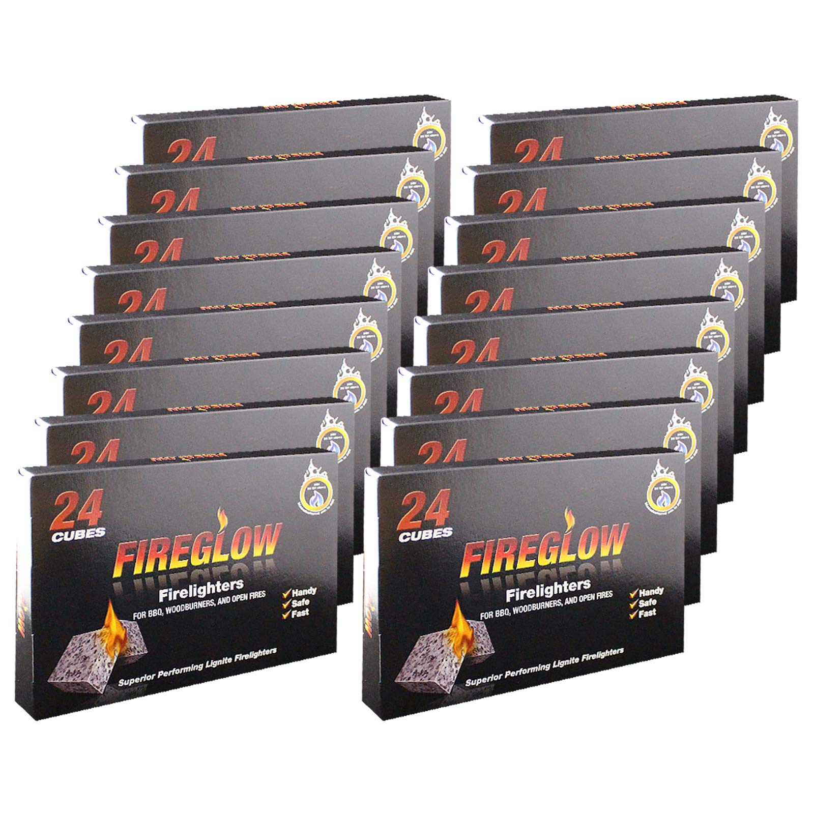 Tiger Fireglow 24 Cubes Firelighters Superior Lignite Mess-Free Safe Odourless Instant Fire Starters for Wood Burners Barbecues Stoves Grills Campfires, Maple Flavor, Block, Solid Fire Fuel