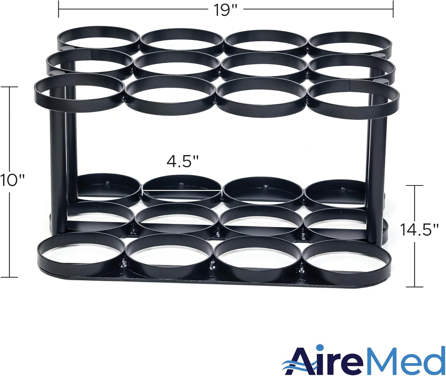 AireMed Oxygen Tank Holder – Holds (12) E, D or M9/C Size Tanks - Heavy-Duty Oxygen Cylinder Rack for Storage and Transportation – Floor Mountable Oxygen Rack – Stylish Black Frame - 4.5" Diameter