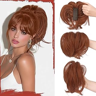 SOFEIYAN Claw Clip Short Ponytail Extension DIY Bendable Wires Hair Bun Fluffy Fake Hair Piece Straight Synthetic Hair Ponytail Extensions for Wonen - Light Auburn