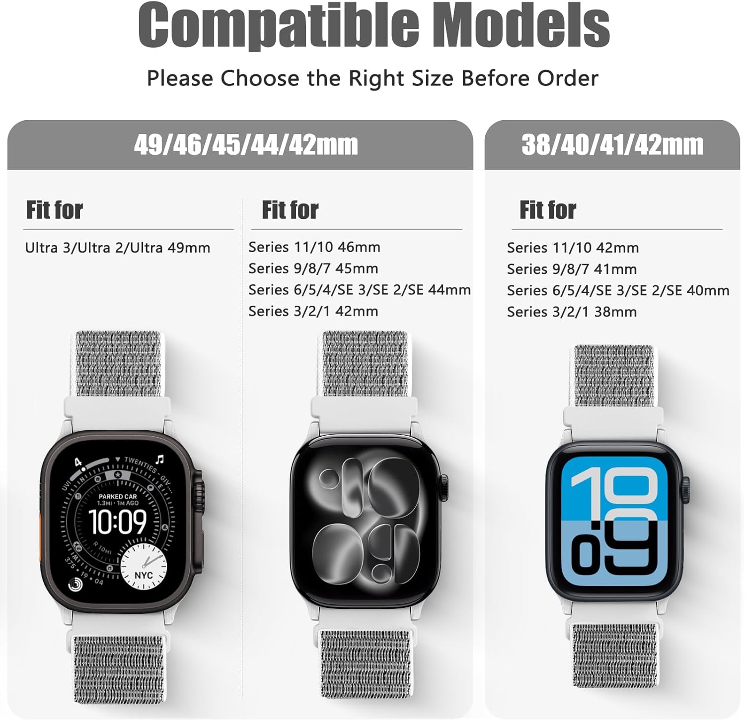 Nylon Sport Bands Compatible with Apple Watch Band 49mm 45mm 46mm 44mm 42mm 41mm 40mm 38mm Women Men, Adjustable Solo Loop Bands for iWatch Series 11 10 9 8 7 6 5 4 3 SE Ultra 2 1, 3 Pack - Image 4