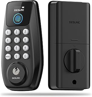 DESLOC C110 Keyless Entry Door Lock with Fingerprint - Smart Deadbolt Lock for Front Door with 2 Keys - Auto Lock - Easy Installation, 100 PIN Codes, IP54 Waterproof, BHMA Grade 3, Black