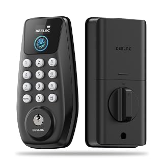 DESLOC C110 Keyless Entry Door Lock with Display (Smart Screen), Fingerprint Door Locks, Keypad Deadbolt, Auto-Lock, Backlit Keys, Passage Mode, IP54 Waterproof, BHMA Grade 3(Black) - Amazon product rated Grade A