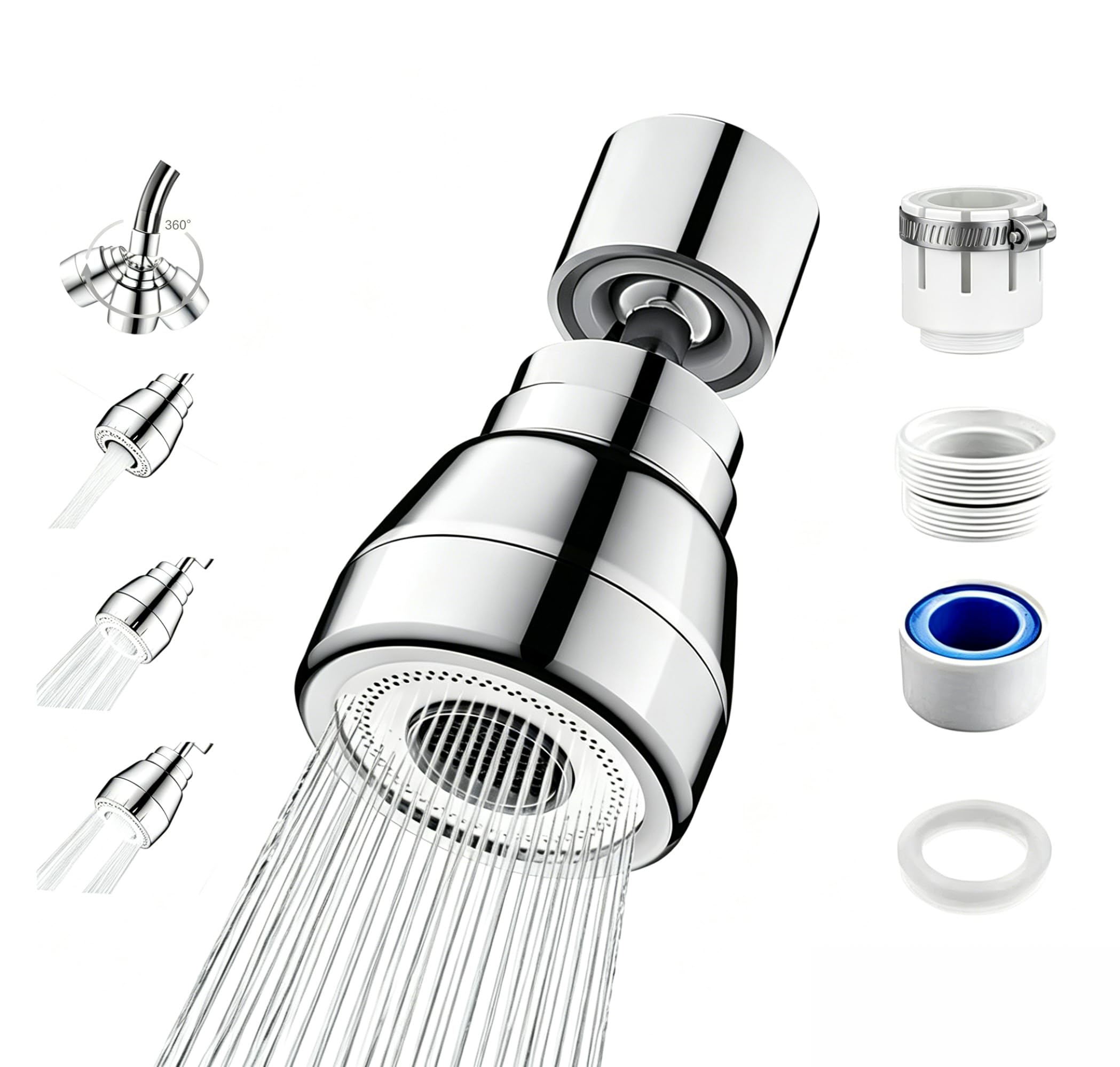 360° Swivel Kitchen Tap Spray Head - 3 Mode Faucet Adapter Aerator for Sink Dishwashing and Food Rinsing, Universal Fit Modern Homes (Silver, 1 Pc)