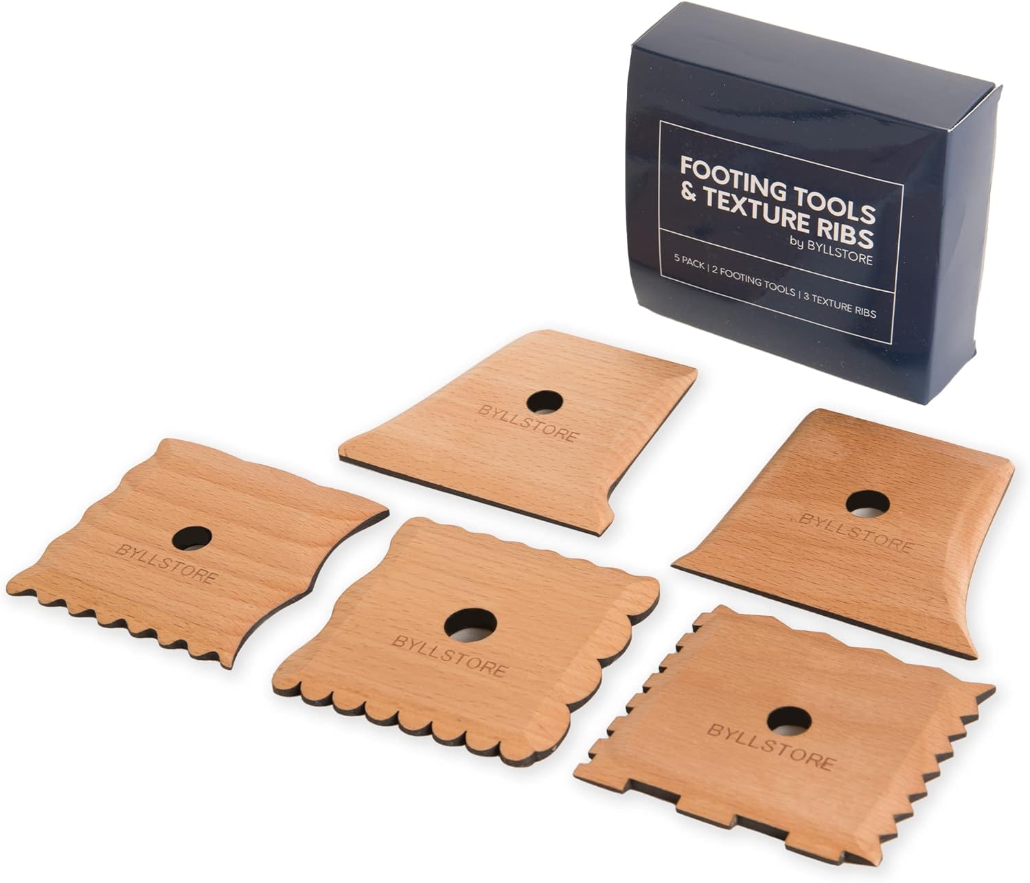 Byllstore Pottery Foot Shaper Tools & Texture Ribs | 2, 3 & 5-Packs | Texture Trimming for Clay & Ceramics | Beech Solid Wood | (3-Pack)