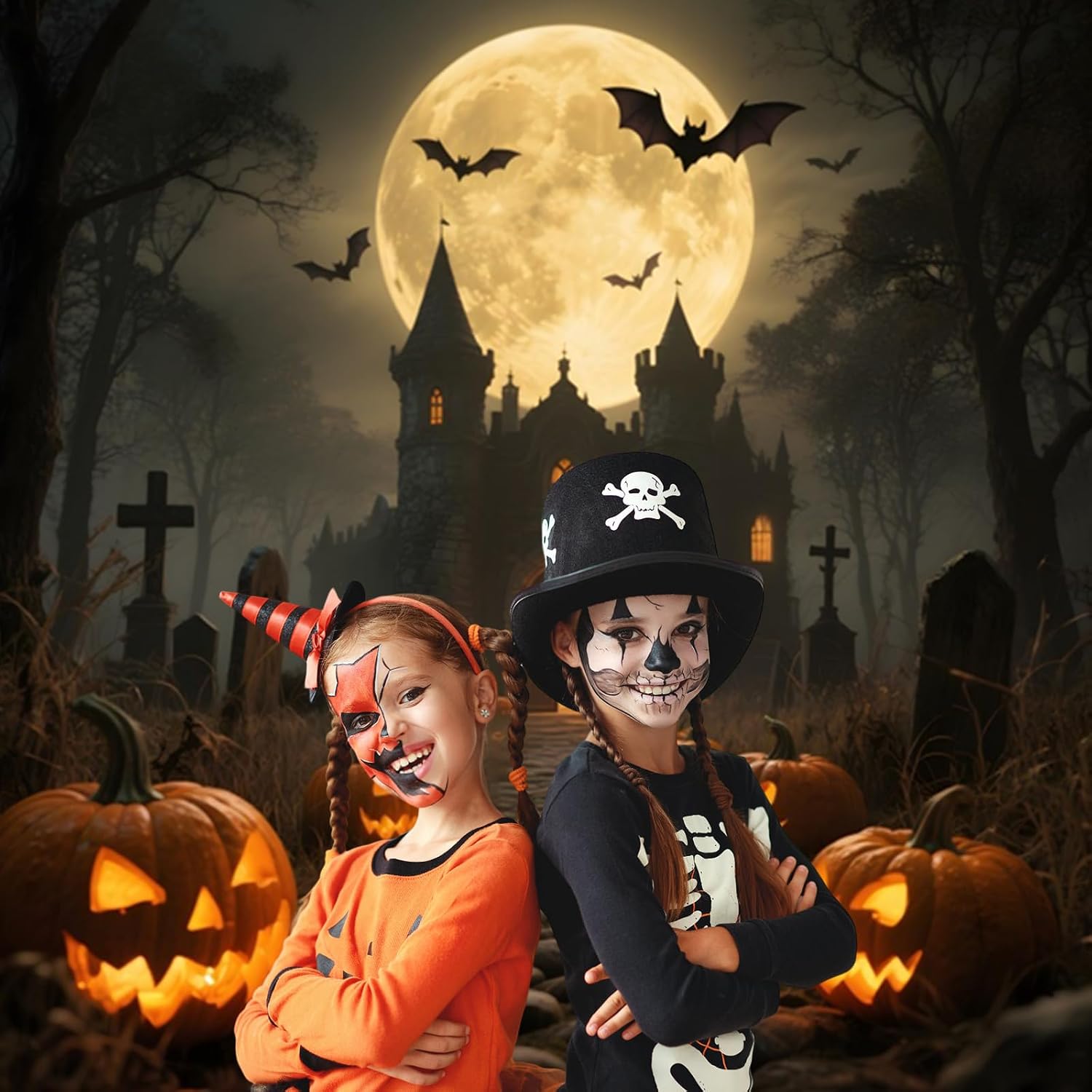 10x10ft Halloween Backdrop for Photography Full Moon Night Spooky Castle Halloween Backdrops for Photoshoot Background Haunted Forest Hallows' Eve Decorations Photo Video Studio Props