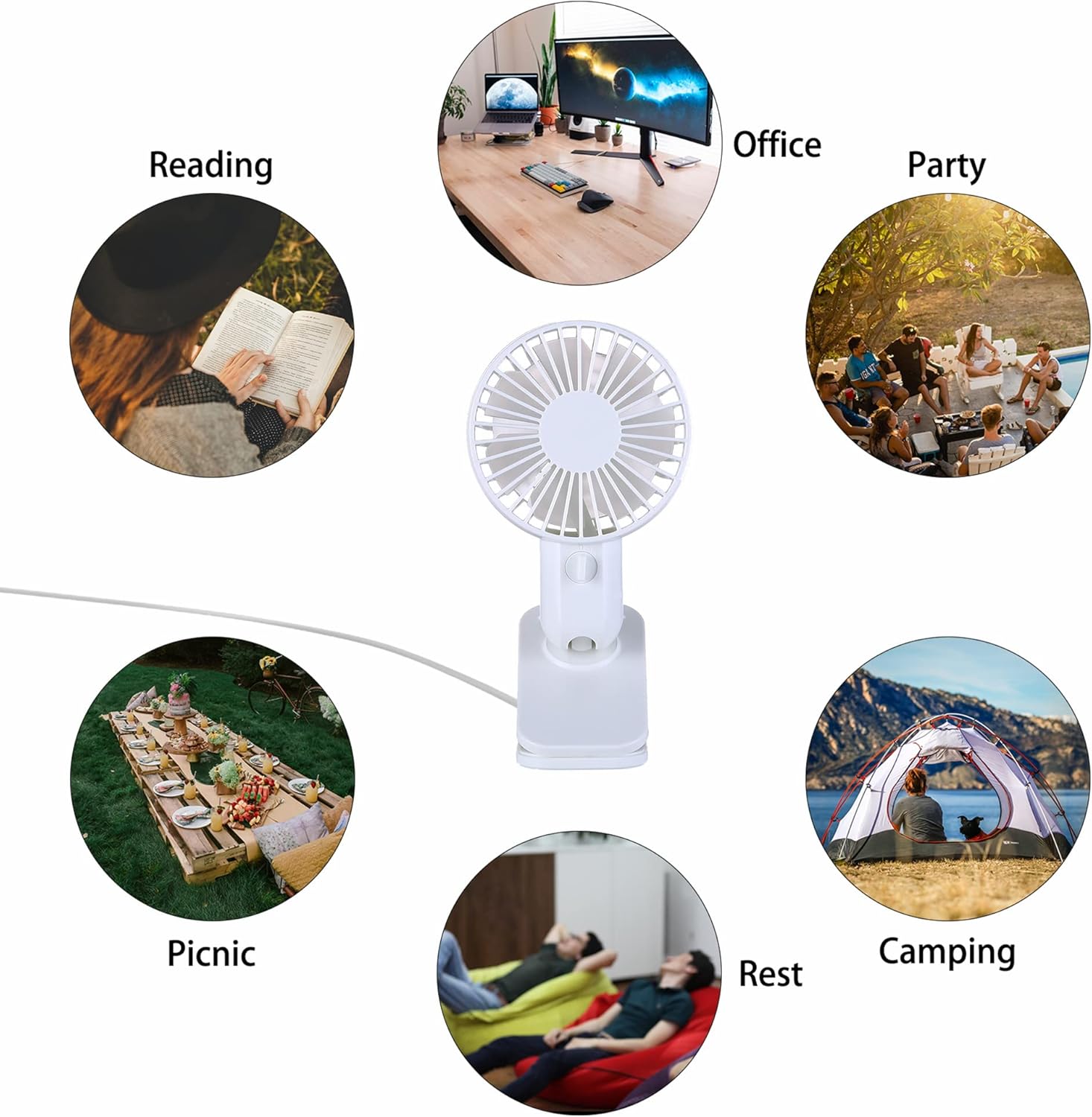 5V USB-Powered Fan Cooling Air Fan Rotatable Powerful Fan with Motion Sensor Automitically On/Off Two Speeds Fan with Clamp for Office Computer Desk Student Dormitory Study - White