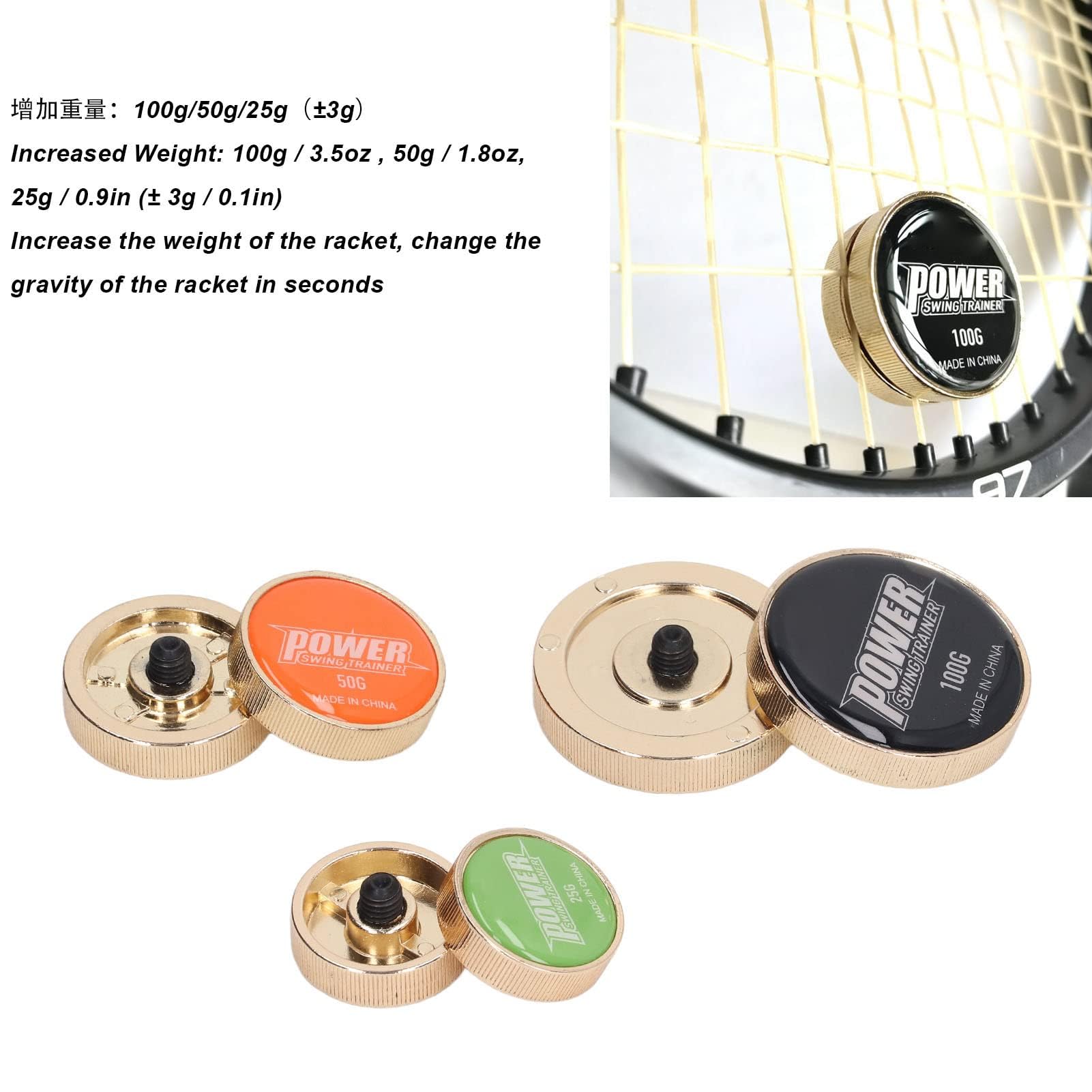VGEBY Tennis Gewichtszugabeger?t, Trainingshilfe f¨¹r Tennisschl?ger, Gewichtszugabeger?t f¨¹r Profispieler und Amateure, 100 G, 50 G, 25 G, f¨¹r Training und Matchvorbereitung