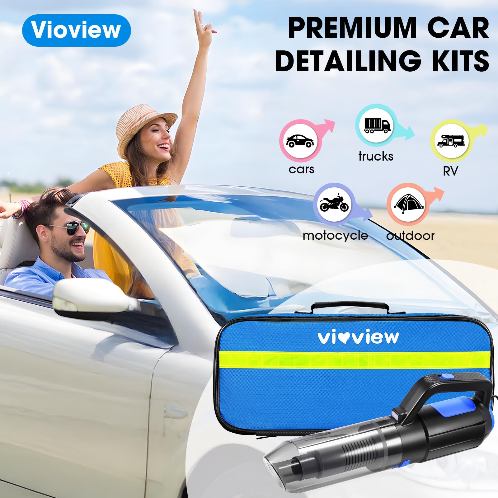 Kit di Pulizia per Interni dell'auto, 25 Pezzi, con aspirapolvere Portatile ad Alta Potenza, Set di spazzole per Pulizia del Parabrezza, Gel per la Pulizia Professionale, per Uomini e Donne