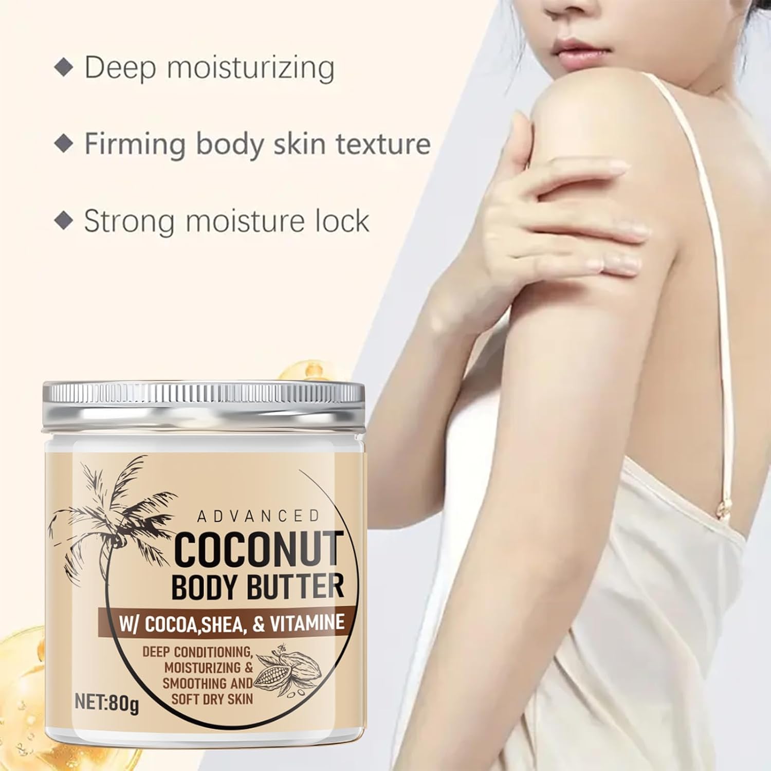 Advanced Coconut Body Butter，Firming Body Lotion，Deeply Nourishes, Moisturizes and Softens Dry Skin，Suitable for All Skin Types，2.85 Fl Oz（80g） - Image 2
