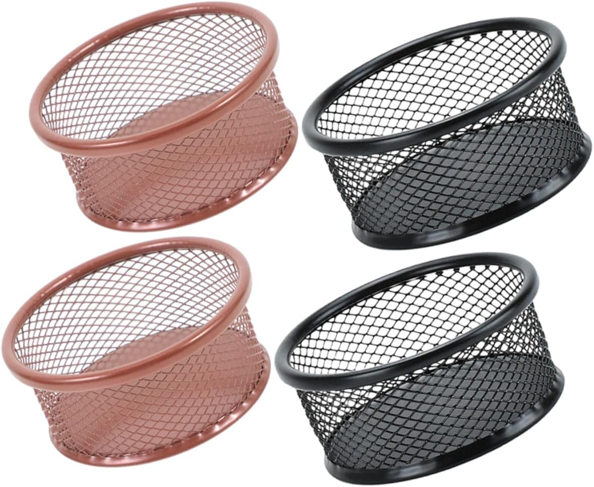 Mesh Paper Clip Holder Dispenser 4pcs Stackable Organizer for Desk Metal Clip Cup in Rose Gold for Office Supplies for Students and Professionals