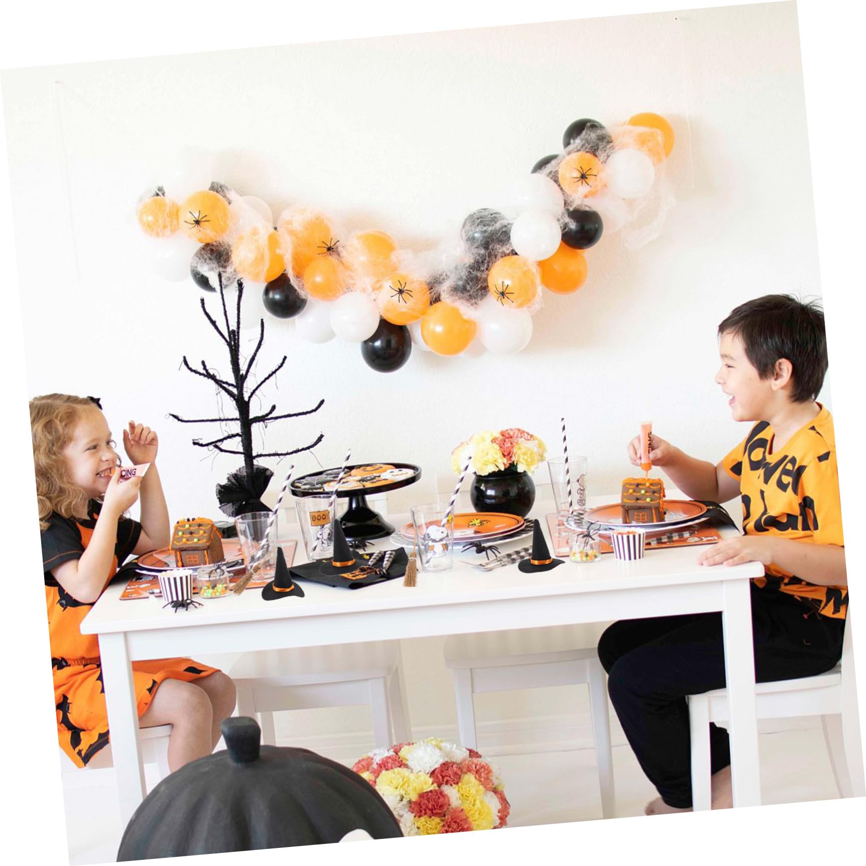 Mini Cappello da Strega e Mini Scopa Accessorio per Lavoretti Fai da Te Modelli Creativi in Legno e Decorazioni per Feste di Halloween e