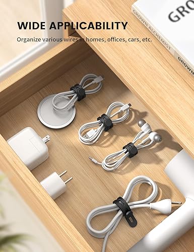 Miniatura 4 de Lamicall - Paquete de 10 bridas de silicona para cables, organizador de cables reutilizable duradero con hebilla de bloqueo, correas elásticas para