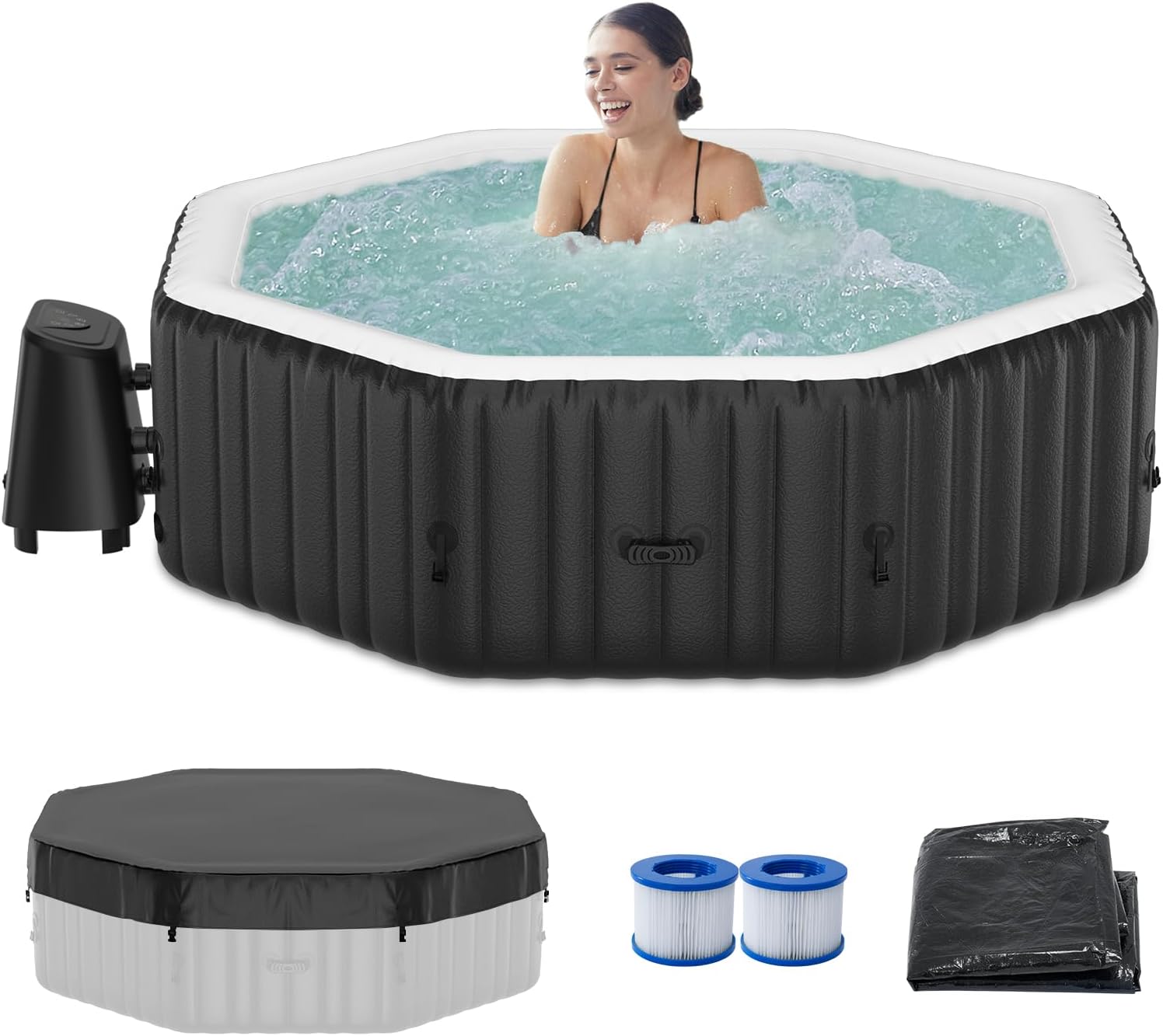 DoCred 4-6 Person Inflatable Hot Tub, 77" X 77" X 25" Octagonal Blow up Portable Hot tub with 130 Bubble Jets, Large Outdoor Spa Bathtub Set Included Heater Pump, Insulated Cover and Filter