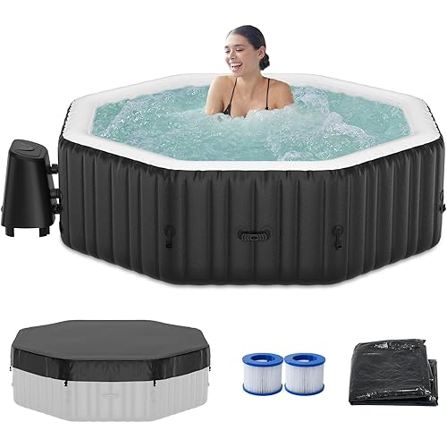 LILYPELLE Inflatable Hot Tub 4-6 Person, Octagonal Portable Hot Tub with 130 Bubble Jets, Large Outdoor Spa Bathtub Set Included Heater Pump, Filter and Insulated Cover, 77" X 77" X 25"