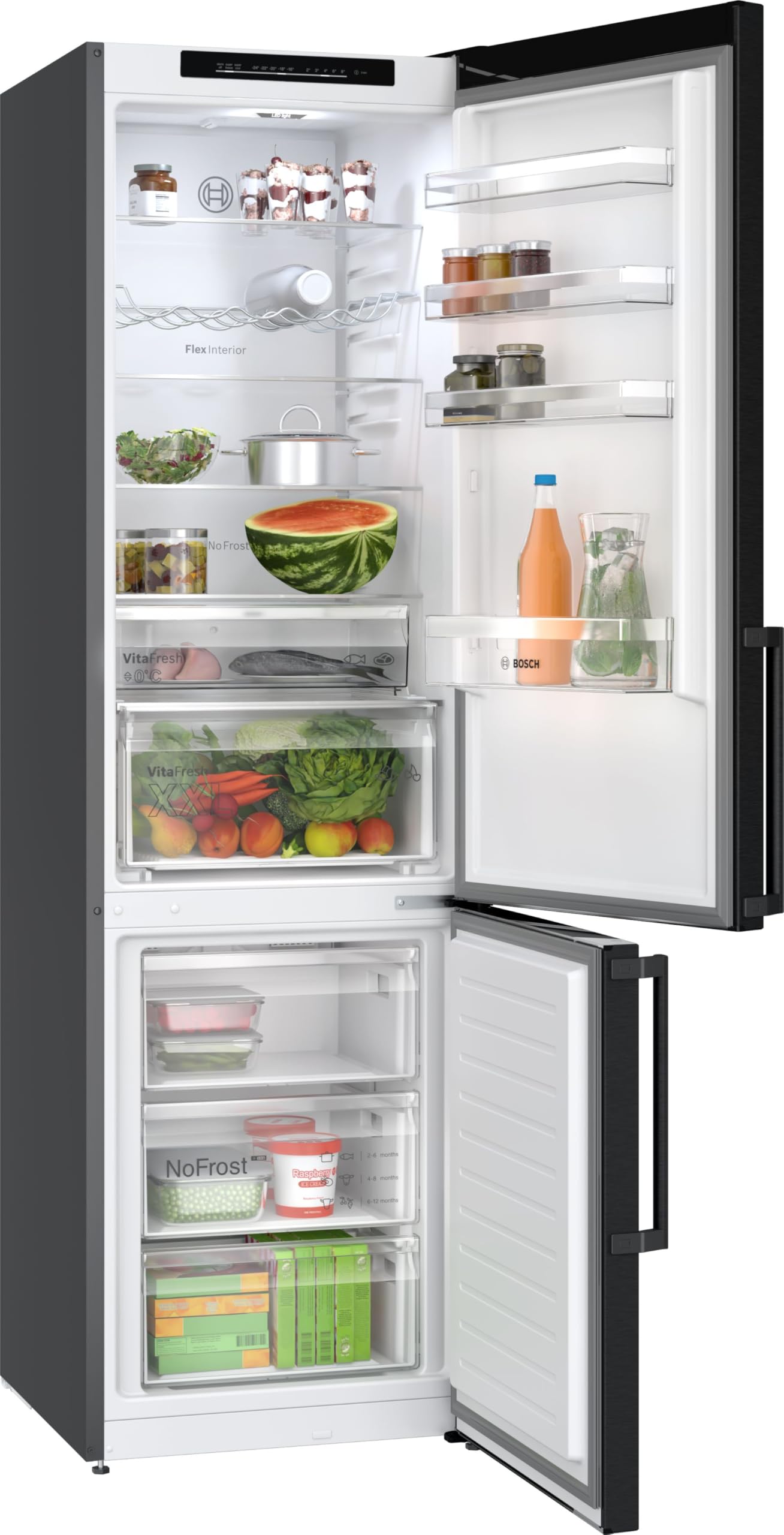 Bosch Serie 4 Freistehende Kühl-Gefrier-Kombination 203 x 60 cm KGN39VXAU | NoFrost nie wieder abtauen, edles Black Inox Design, XXL 363 l Volumen, VitaFresh Frischesystem, extrem leise 29 dB