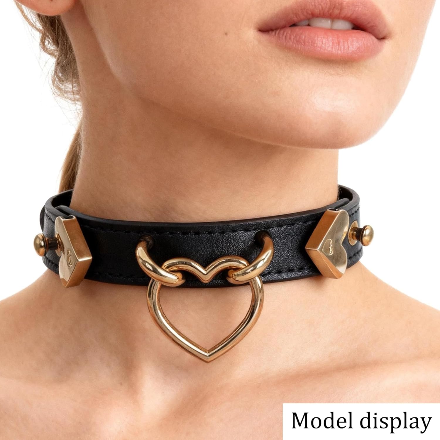 Handmade Leather O-Ring Choker Necklace for Women - Adjustable Punk Gothic Collar with Gold-Tone Accents - Image 2