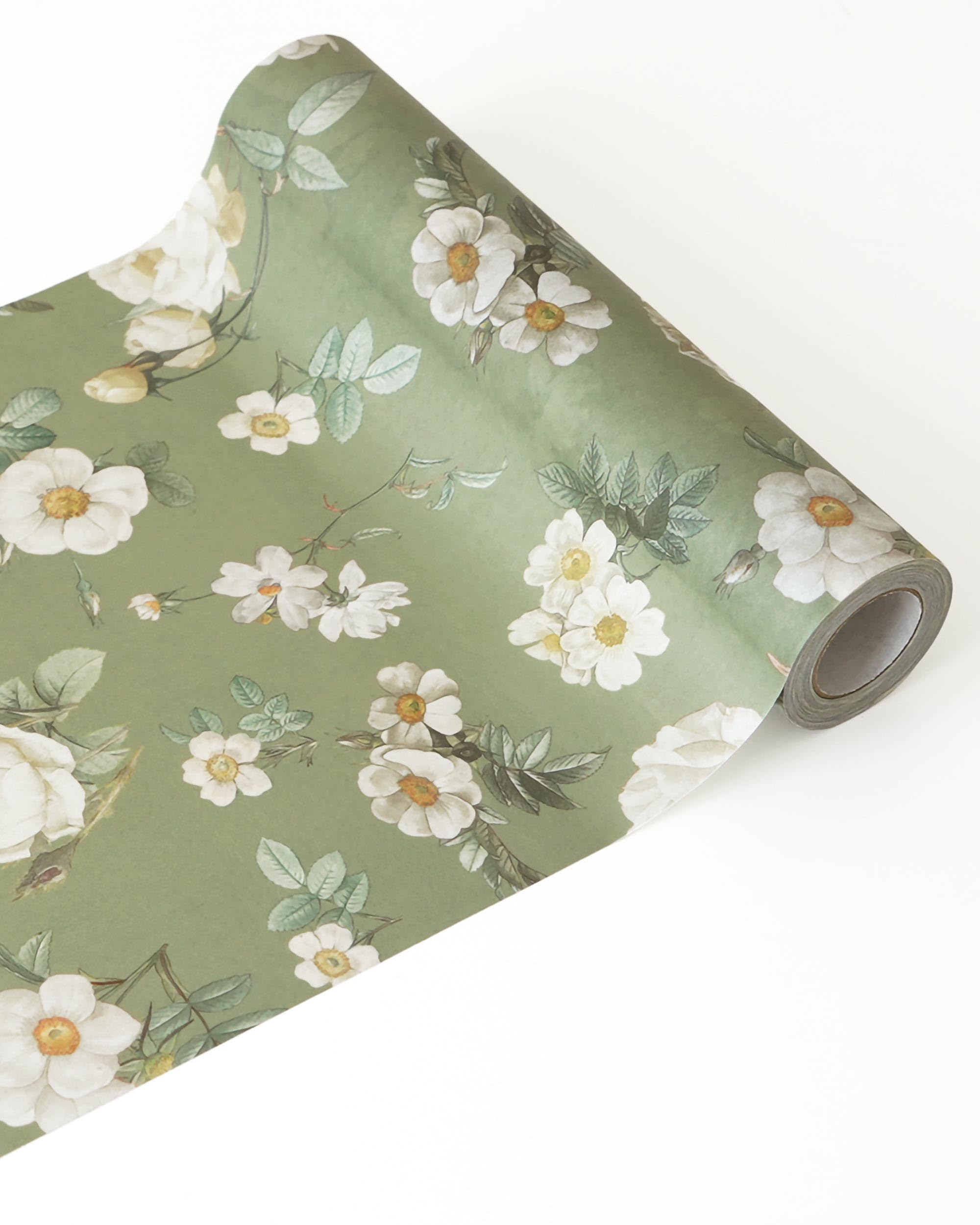 Photo 1 of ????? Floral Peel and Stick Wallpaper, Removable Contact Paper for Walls, Cabinets & Furniture, Renter Friendly Repositionable, Green and White Flower 9in x 19.7ft, Made in Japan, EASYWALLTAPE EMS06