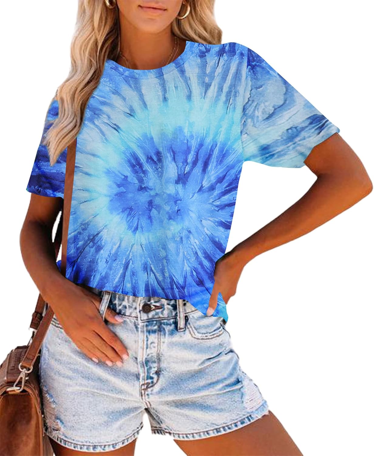 Tie Dye T Shirts for Women Rainbow Shirts Funny Short Sleeve Tops - Image 3